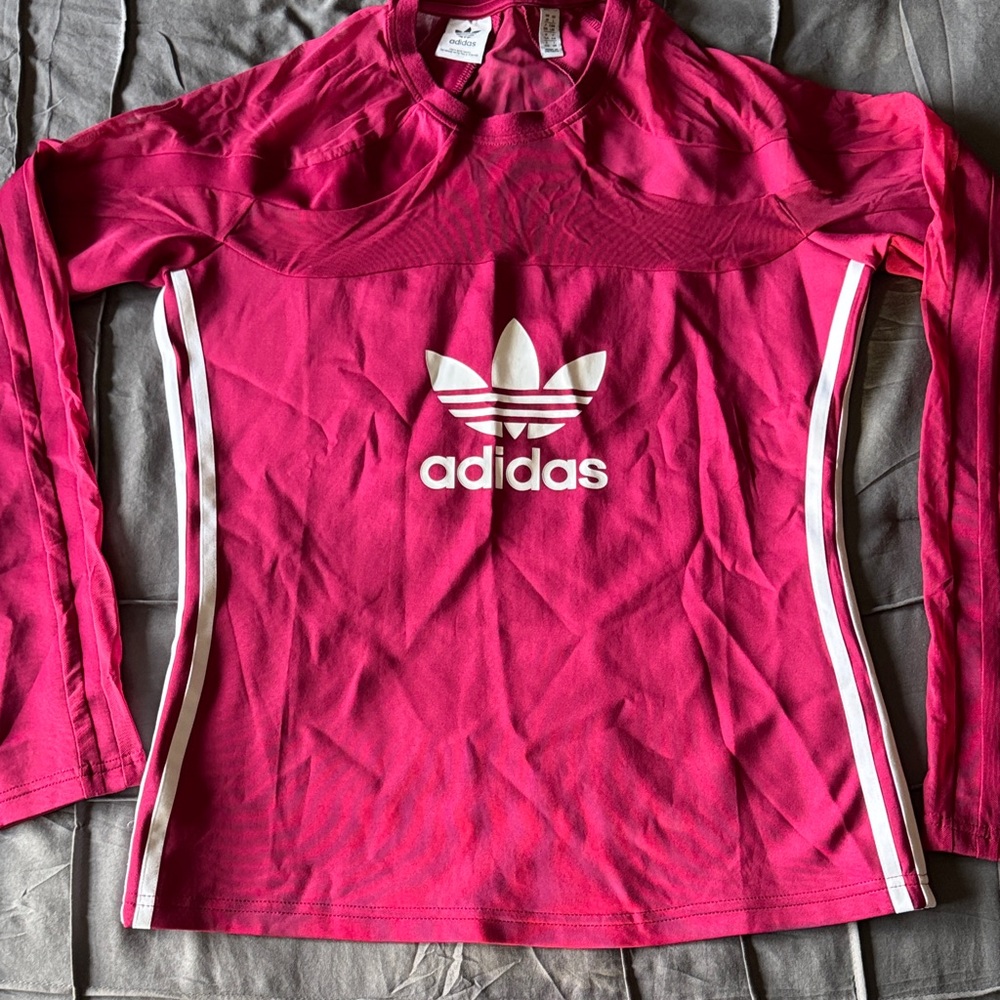 Adidas Women’s Magenta Long Sleeve Mesh Sleeve Tee